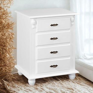 Imagem de Mesa De Cabeceira Com 4 Gavetas E Pés Torneados - Branco Laca