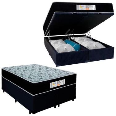 Imagem de Cama Box Baú Queen Bipartido Suede + Colchão Molas Ensacadas Sereneprime Sonnolux 158x198x69 Preto