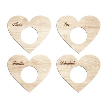 Imagem de Porta Guardanapo Coração Desejos Kit 4 Peças 7,5cmx6,5cm - Cria Arte Laser Madeira Clara