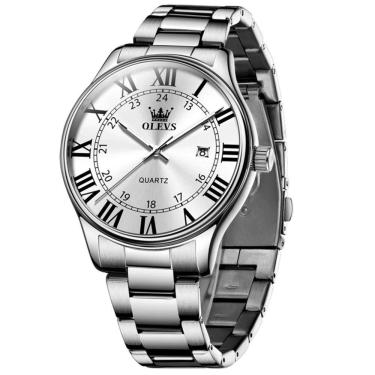 Imagem de Relógio Masculino Em Aço Inoxidável Quartzo Escala Romana Moda Classica Branco