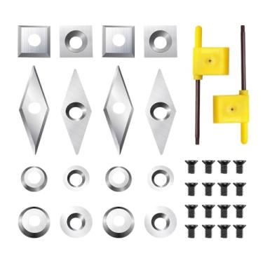 Imagem de FHONK Conjunto de 34 peças de inserções de cortadores de carboneto de tungstênio, ferramentas de torno para ferramentas de torneamento de torno de madeira, fornecidas com parafusos e chave de fenda