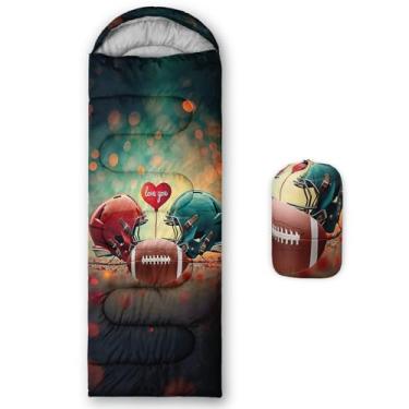 Imagem de QOOMO Sacos de dormir para acampamento com estampa de futebol americano, 3 estações, clima quente e frio, leve, sacos de dormir à prova d'água para adultos e crianças, viagens e ao ar livre
