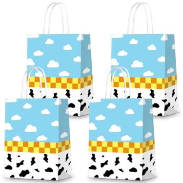Imagem de KERINGO 16 peças de decorações de festa de desenho animado para histórias inspiradas em brinquedos, estampa de vaca, lembrancinhas de festa para céu azul, nuvem branca, sacolas de presentes para