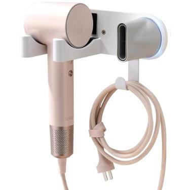 Imagem de Suporte de secador de cabelo montado na parede, organizador de secador de cabelo, autoadesivo, compatível com suporte de secador de cabelo Dyson, suporte de alumínio para secador de cabelo, montado na