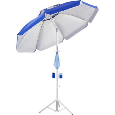 Imagem de Suporte de guarda-chuva de praia, suporte de base portátil dobrável resistente com moldura de ferro triangular - suporte de guarda-chuva ajustável para pátio, jardim, acampamento e pesca