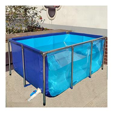 Imagem de Grande aquário interno independente com janela de visualização, forro de lona de PVC com moldura de aço, piscina de reprodução ideal para Koi, peixes dourados e animais aquáticos - azul, 100 x 70 x 61