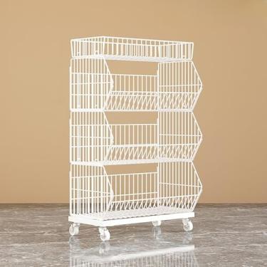 Imagem de Carrinho grande com 4 camadas de 5 camadas de frutas e legumes, rack de exibição de doces independente com rodas, prateleira de varejo de aço carbono/suporte de batata frita (60 x 45 x 110 cm/23,6 x