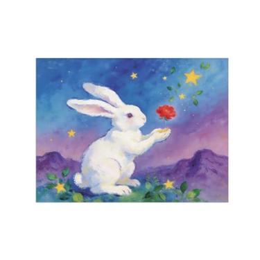 Imagem de BMZFYBS Impressão em tela de arte de parede animal - flores vermelhas de coelho - pintura de decoração moderna - imagens para quarto de crianças escritório 60 x 80 cm 24 x 31 polegadas sem moldura