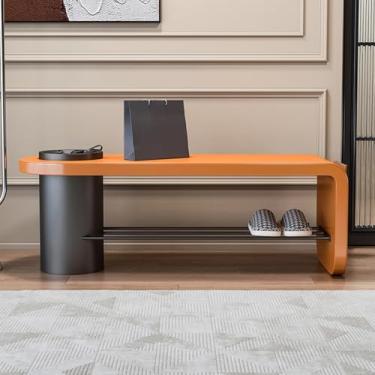 Imagem de Banco estofado para sapatos de quarto, banco de sapatos de entrada, banco de armazenamento organizador, banco de canto para quarto, varanda, sala de estar e sala de jantar (laranja, 120 cm)