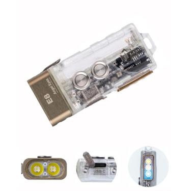 Imagem de RovyVon Lanterna E8 recarregável EDC USB C, chaveiro plano de 700 lúmens altos, bateria AAA substituível, pequeno chaveiro brilhante para uso diário ao ar livre (365 nmU + apenas branco quente)