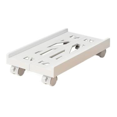 Imagem de VHDY85KA Suporte de PC ajustável para escritório, suporte de torre de PC móvel com 4 rodízios, carrinho de chão de PC para escritório doméstico e acessórios de uso sob a mesa (branco)