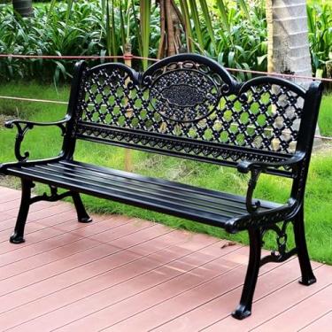 Imagem de Bancos externos banco memorial banco de jardim pátio externo banco de parque de metal, banco de estrutura de aço com encosto e apoios de braço para varanda (155 cm/61 pol)