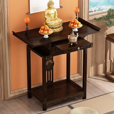 Imagem de Mesa de altar de bambu para Pooja e meditação, armário de oferta chinês, prateleira de santuário espiritual, móveis de espaço sagrado, decoração de casa para rituais e orações