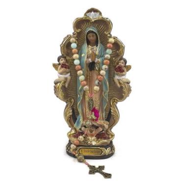 Imagem de Kit Terço 8Mm E Imagem Nossa Senhora Guadalupe Importada - Amém Decora