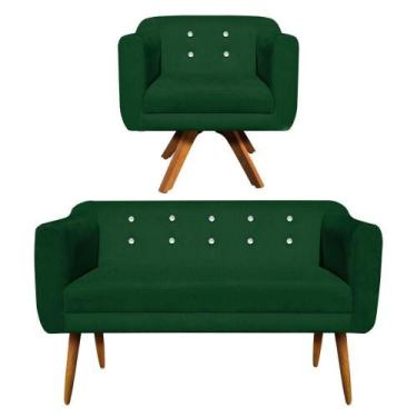 Imagem de Kit Namoradeira 2 Lugares 1 Poltrona Giratória Base Madeira - DROSSI