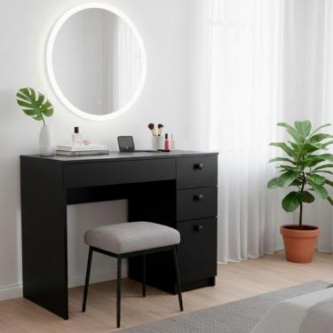 Imagem de Mesa de Escritório Retangular PE-140 4 Gavetas MDF-MDP 90,7cm Preto com Pés Ditália Móveis