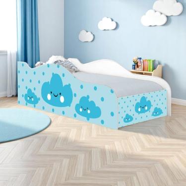 Imagem de Cama Infantil Nuvenzinha Menino com Grade de Proteção em Madeira Branco Mobili