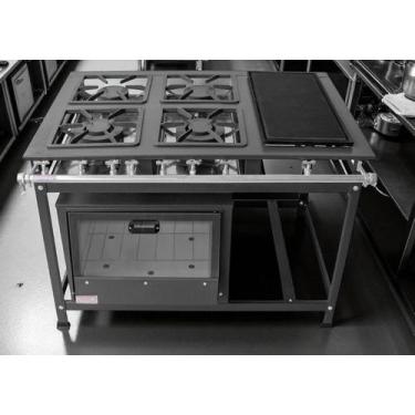 Imagem de Fogão Industrial 4 Bocas 30x30 P5 com Chapa e Forno Leona