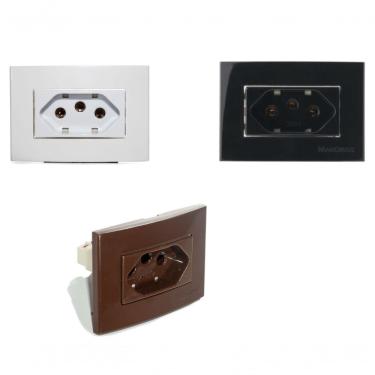 Imagem de Conjunto Embutir Linha Móveis Tomada Ebony 2P+T 20A 250V Bivolt Marrom Margirius
