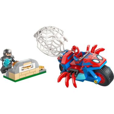 Imagem de Brinquedo de Construção Homem-Aranha em Sua Motocicleta Vs Rino com Ação de Super-Heróis e Armação de Teia Preto Lego
