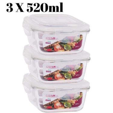 Imagem de Conjunto 3 Potes Vidro Hermético Tampa Mantimentos 520ml