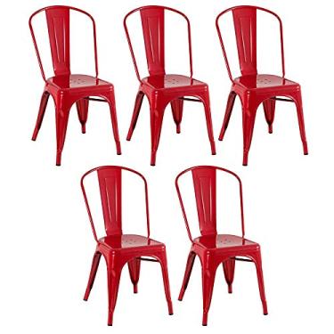 Imagem de Loft7, Kit 5 Cadeiras Iron Tolix Design Industrial em Aço Carbono Vintage Moderna e Elegante Versátil Sala de Jantar Cozinha Bar Restaurante Varanda Gourmet, Vermelho.