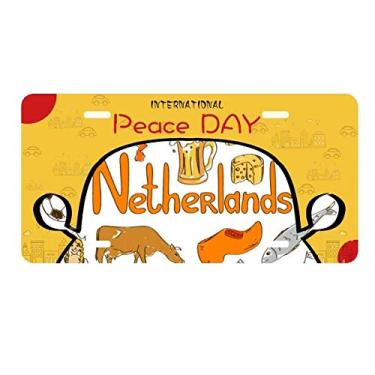 Imagem de DIYthinker Placa de carro com bandeira nacional de animais da Holanda Landscap etiqueta decoração de carro dia da paz