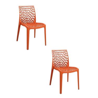 Imagem de Kit 2 Cadeiras Vazada em Polipropileno Gruvyer Fratini Móveis Laranja
