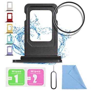 Imagem de ASDAWN Substituição para iPhone 11 Slot para cartão SIM para iPhone 11 suporte de bandeja de cartão SIM à prova d'água anel de borracha e pino SIM (versão SIM único 6,1 polegadas) (preto)