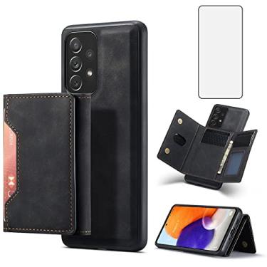 Imagem de Asuwish Capa de telefone para Samsung Galaxy A73 5G capa carteira com protetor de tela de vidro temperado e suporte para cartão de crédito, acessórios de celular de couro A 73 mulheres homens preto