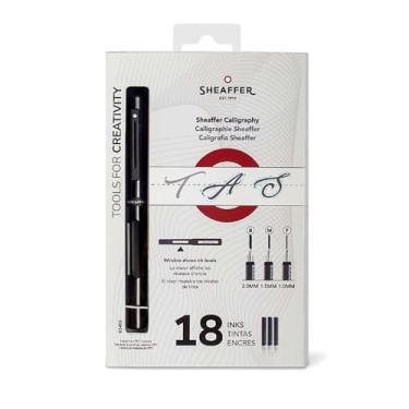 Imagem de Sheaffer® Minikit de caneta-tinteiro preto fosco com tampa preta e acabamento preto fosco - pontas finas, médias e largas e 18 cartuchos estão incluídos.