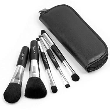 Imagem de Conjunto de mini pincéis de maquiagem Brush Master Travel com bolsa para rosto, base em pó, corretivo de sombra, lábio, blush, portátil, 5 peças (preto)