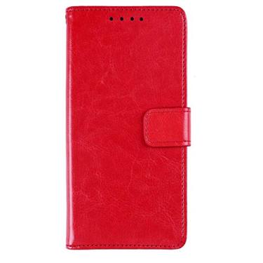 Imagem de NEKOYA Capa de telefone para OnePlus 3T, capa carteira flip de couro liso com compartimento para cartão, suporte e fecho magnético, capa de couro OnePlus 3T vermelha
