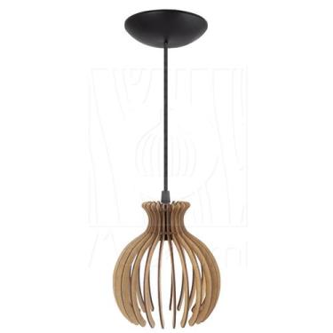 Imagem de Luminária Pendente Madeira Nacar 18cm Rústico E27 Sala - Madelumi