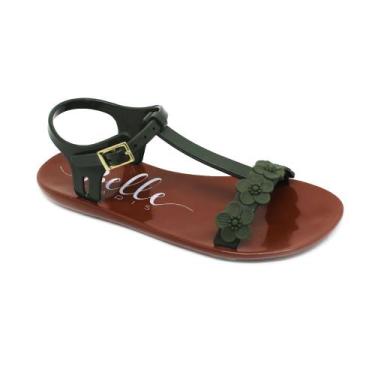 Imagem de Sandália Plugt Belle Paris Flores Verde Militar , 33/34