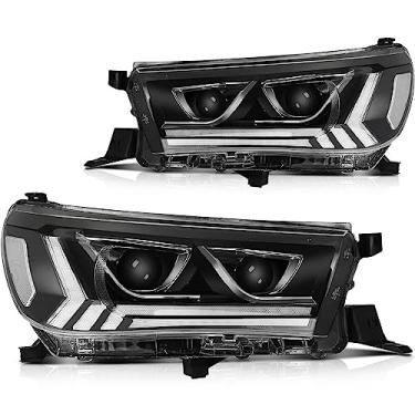 Imagem de LBRST Conjunto de farol para Toyota Hilux 2015-2020 Luz de seta LED DRL Projetor Lâmpadas dianteiras lado do motorista e do passageiro