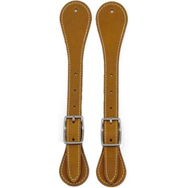 Imagem de Jeereal Correias de couro para cavaleiros | Equipamento de botas masculinas e femininas ocidentais | Correias de esporão de camada única ajustáveis (marrom burbon)