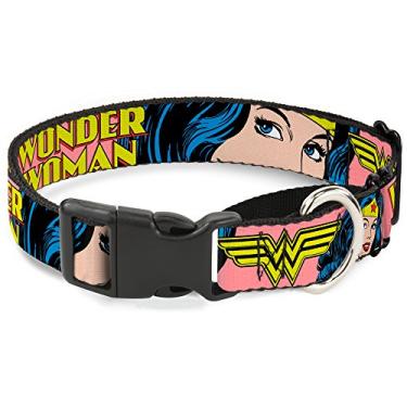 Imagem de Buckle-Down Coleira para cachorro "Mulher Maravilha, com rosto, vermelha, 3,8 cm de largura, serve para pescoço-médio de 40,6 cm a 58,4 cm