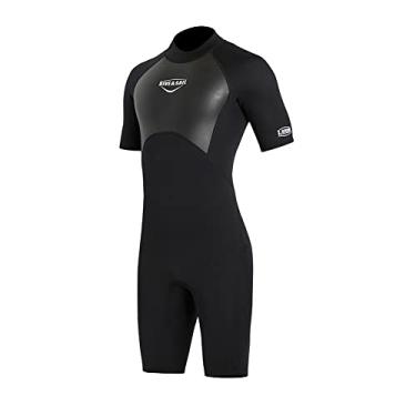 Imagem de Roupa de mergulho masculina para adultos, short de neoprene, 2 mm, roupa de mergulho e surfe, maiô térmico de manga curta com zíper nas costas para mergulho com snorkel, caiaque, esportes aquáticos