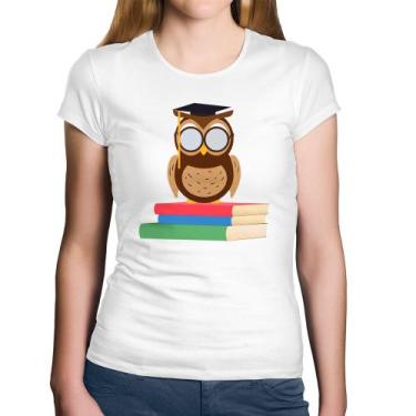 Imagem de Baby Look Algodão Coruja Estudante - Foca na Moda, Branco, M