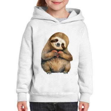 Imagem de Moletom Infantil Bicho Preguiça Coração - Foca na Moda, Branco, 12
