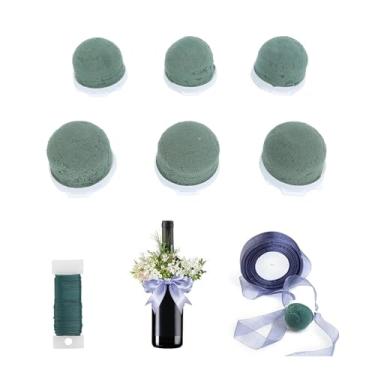Imagem de 24 PCS Mini Suporte de Espuma Floral, Espuma Floral Verde para Decoração de Garrafa de Vinho de Casamento de Mesa, Espuma Floral Redonda Com Arame e Fita, para Arranjos de