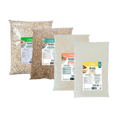 Imagem de Kit 4 Aveia Sem Glúten Leve Croc 1kg: Flocos Grossos, Flocos Médios, Farelo, Farinha