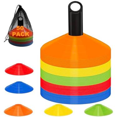 Imagem de Cones de disco para treinamento esportivo, pacote com 25/50 cones de futebol de agilidade com bolsa de transporte e suporte, futebol, futebol, basquete, treinamento, equipamento de treino, 5 cores
