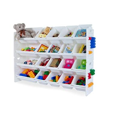 Imagem de UNiPLAY Organizador de brinquedos com 20 compartimentos de armazenamento removíveis, organizador de vários compartimentos para livros, blocos de construção, materiais escolares, brinquedos com moldura de placa de base (branco)
