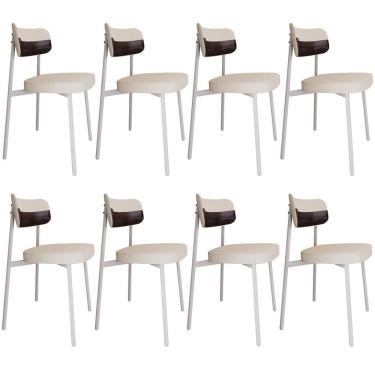 Imagem de Kit 08 Cadeiras Estofada Para Sala De Jantar Astrid Branco C01 Linho Palha Courino Café - Lyam Decor