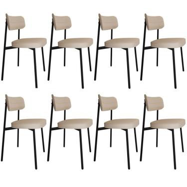 Imagem de Kit 08 Cadeiras Estofada Para Sala De Jantar Astrid Preto C01 Linho Areia - Lyam Decor