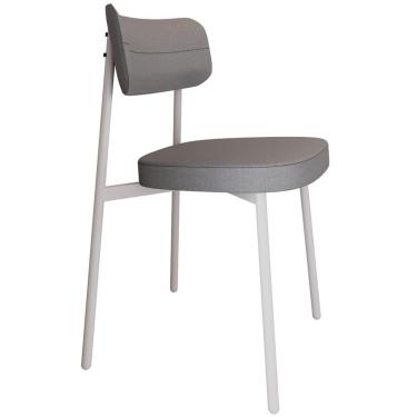 Imagem de Cadeira Estofada Para Sala De Jantar Astrid Branco C01 Linho Cinza - Lyam Decor