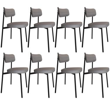 Imagem de Kit 08 Cadeiras Estofada Para Sala De Jantar Astrid Preto C01 Linho Cinza - Lyam Decor