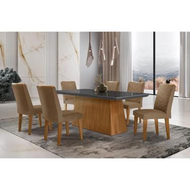 Imagem de Sala De Jantar Completa Luna C- Tampo Vidro Canto Curvo 180x90cm E 6 Cadeiras Londrina...